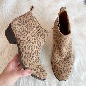 Lucky Brand Bimare Leather Ankle Bootie Javan Natural Leopard Printed Cow Suede
